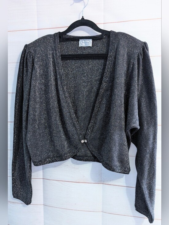 Holiday knitwear Sweaters - Vintage Holiday KnitwearSparkle Open-Front Black Cropped Sweater Cardigan Bolero